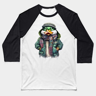 Duck wearing a jacket cap and a scarf Baseball T-Shirt